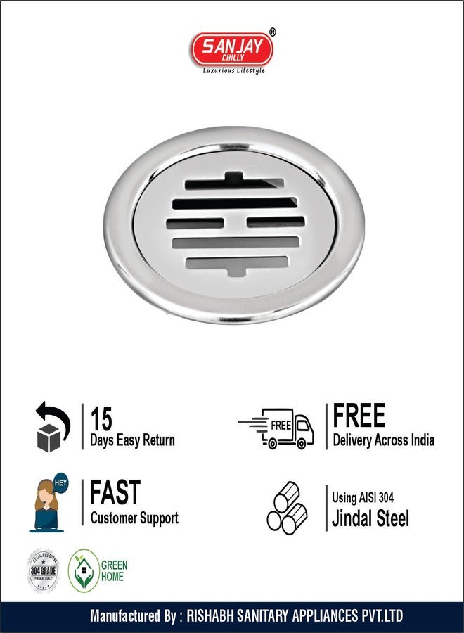 Sanjay Chilly Classic Round Floor Drain 4 INCH for Bathroom 304 Grade Stainless Steel Kitchen Floor Washbasin Bathtub Laundry Waste Water Drainer Strainer (Round Classic Silver 4 INCH) - Image 5